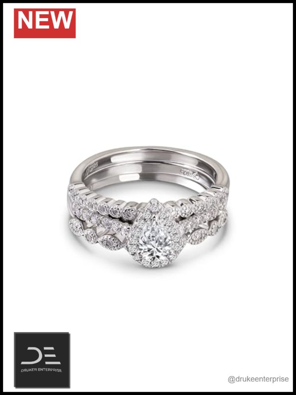 925 Sterling Silver Moissanite Halo Engagement Ring Set Bridal Gift